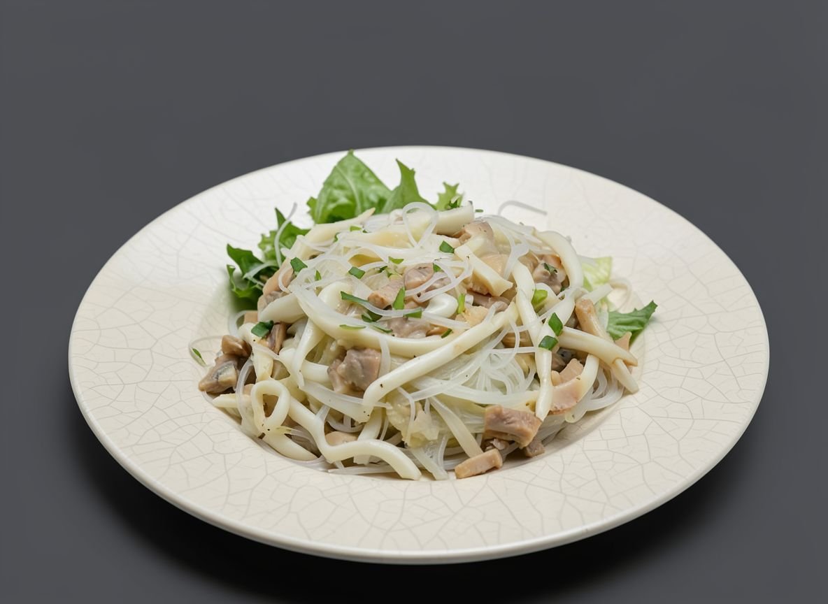 Салат с кальмарами, грибами и фунчозой