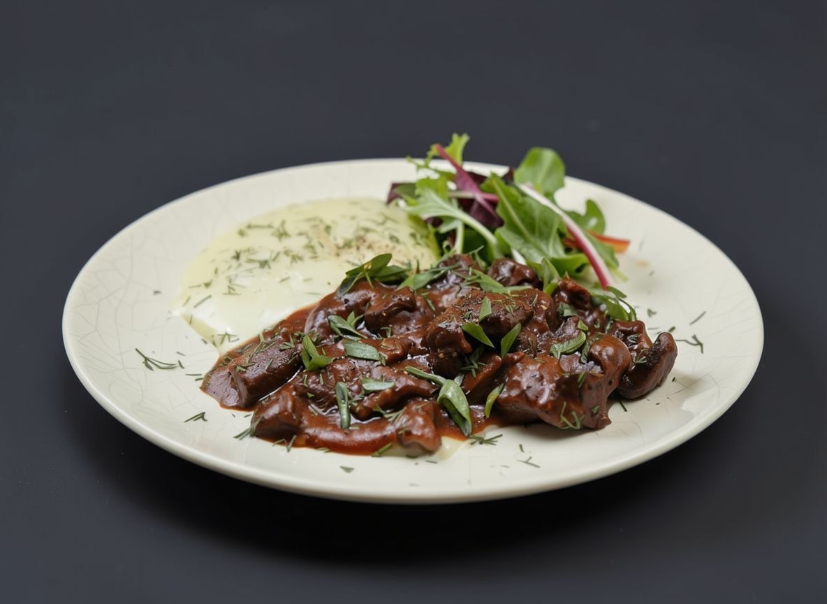 Сердце лося в томатно-луковом соусе