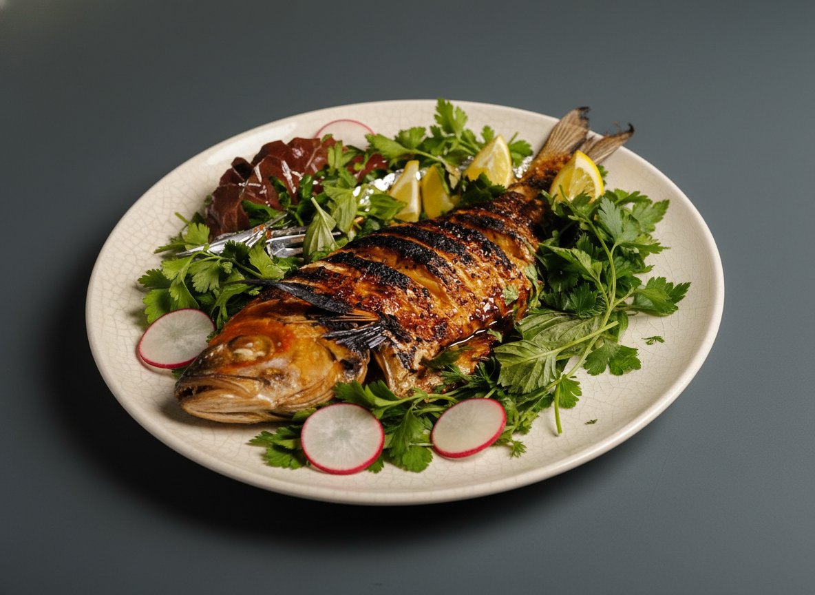 Ленок, запеченный с миндалем и красным вином