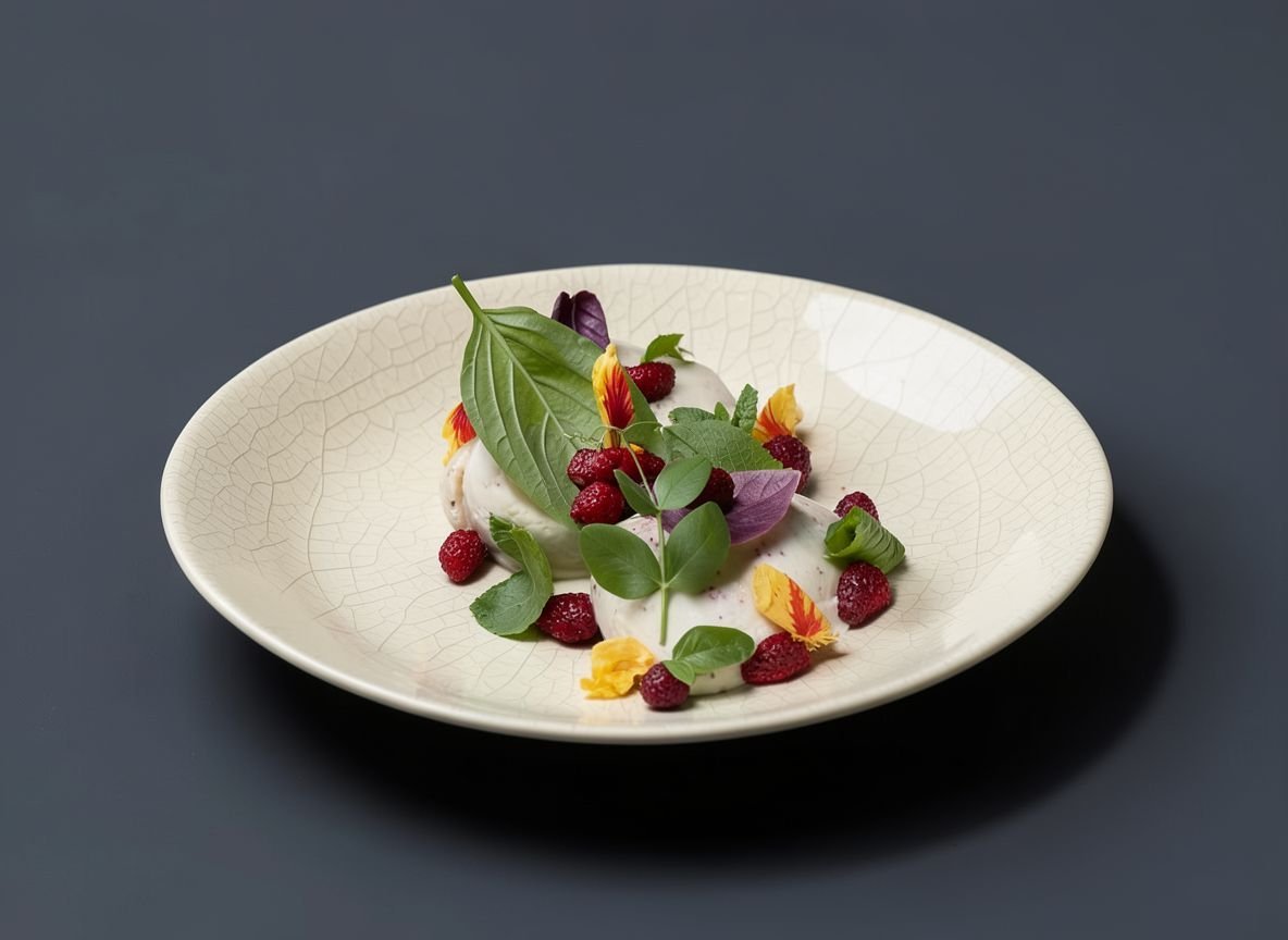 Мусс из ряженки, земляники и базилика