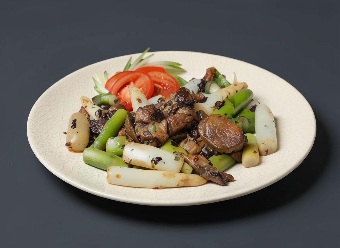 Соте из сморчков и спаржи с эстрагоном