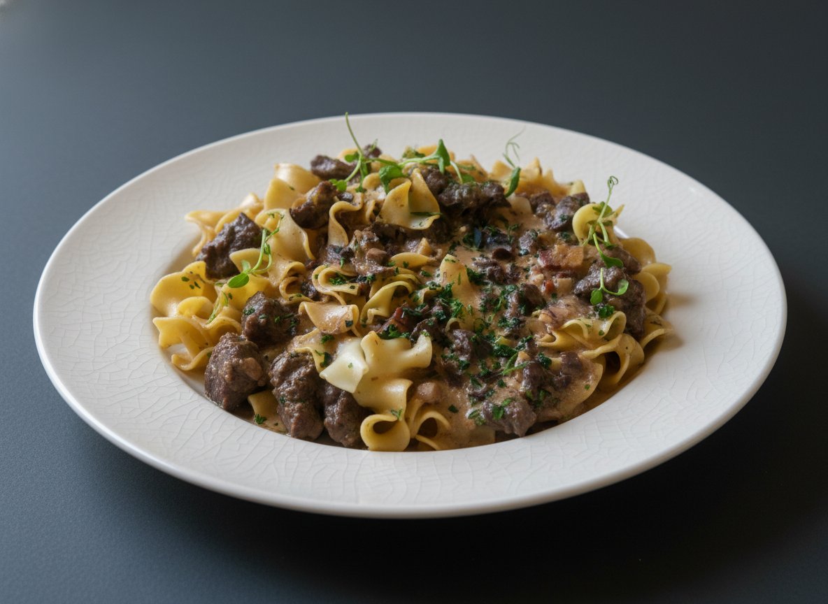 Бефстроганов из консервированного мяса оленя