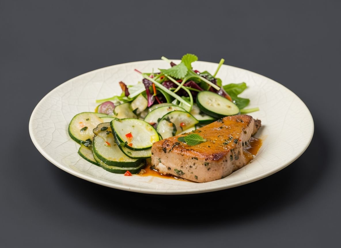 Видеорецепт из тунца - Тунец в духовке с пикантными цуккини