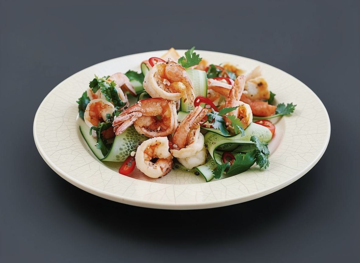 Видеорецепт из креветки - Остренький салат с креветками