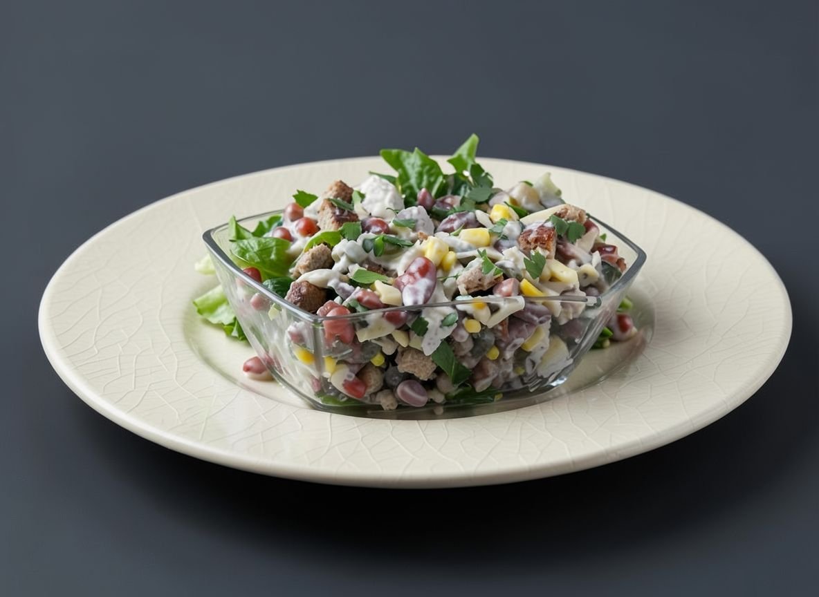 Видеорецепт из фазана - Салат с копчёным фазаном и сухариками