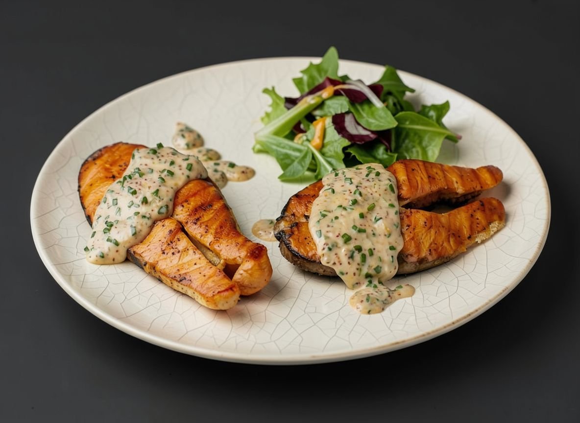 Видеорецепт из семги - Стейки из семги на гриле со сливочно-горчичным соусом