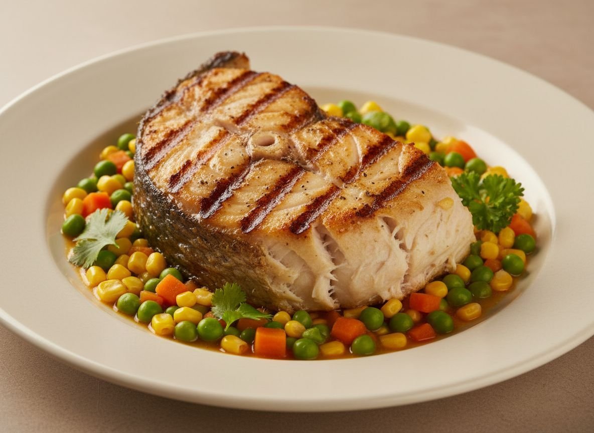 Видеорецепт из осетра - Осетрина-гриль на чесночной подложке