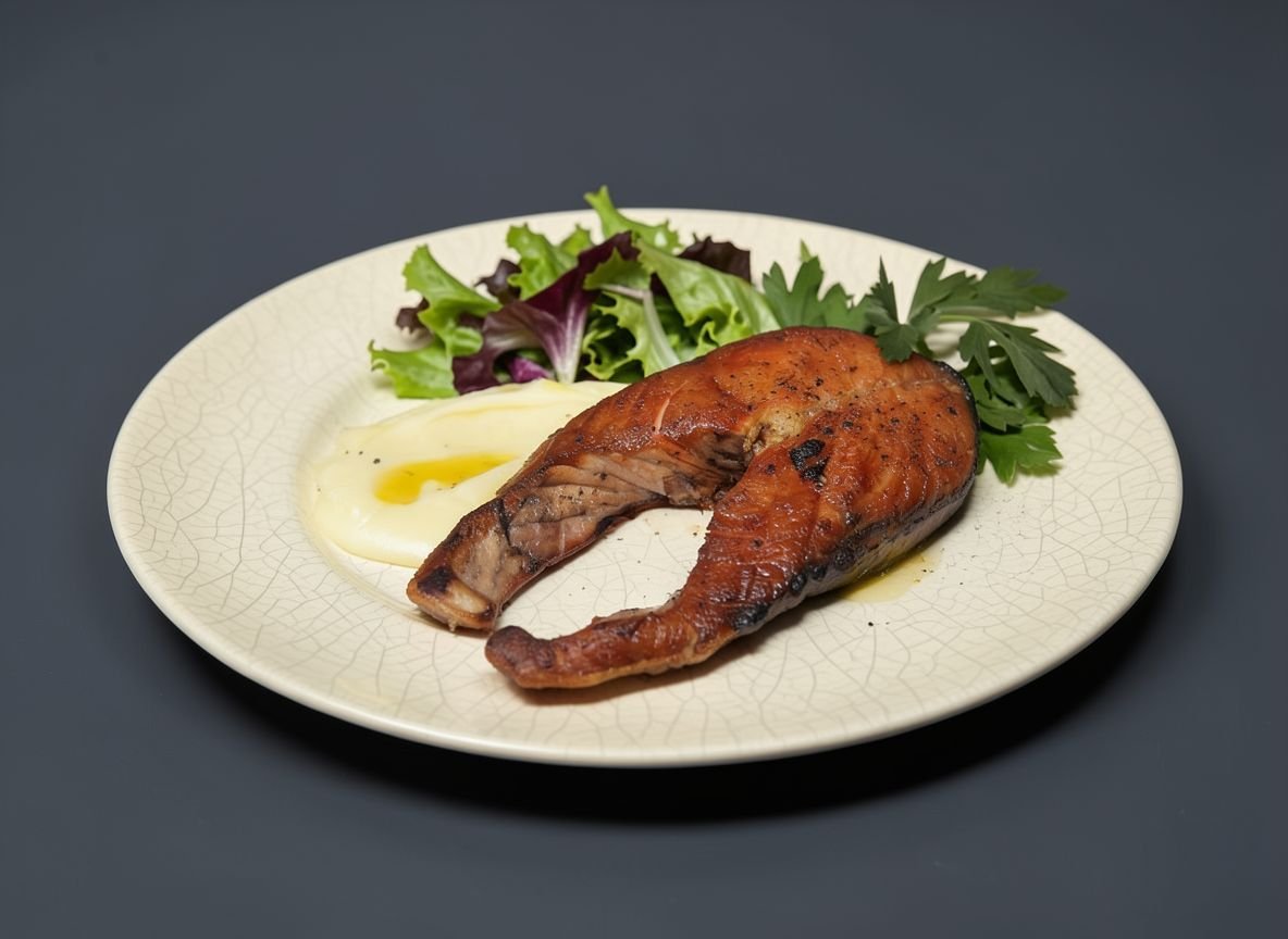 Видеорецепт из чавычи - Стейк из чавычи с картофельным пюре