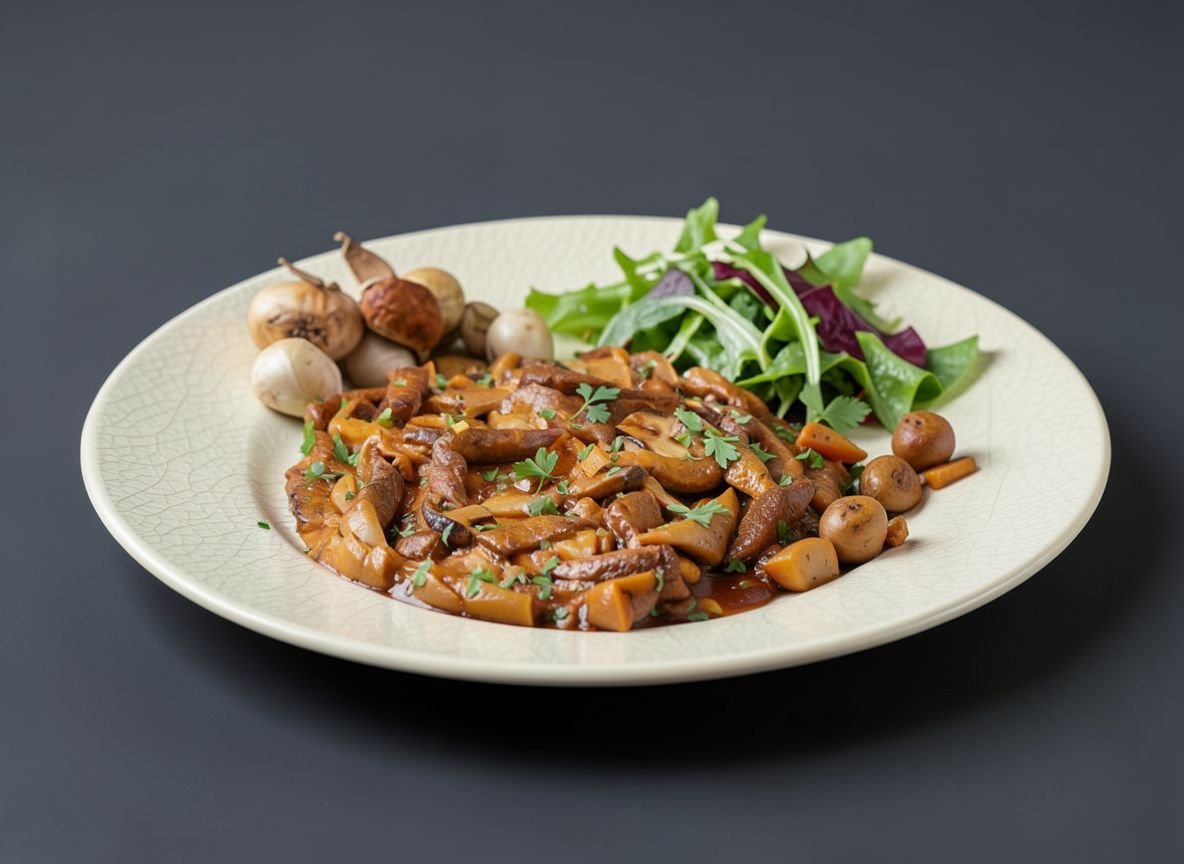 Видеорецепт из косули - Бефстроганов с грибами