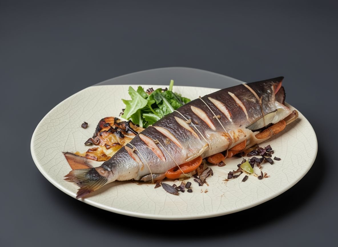 Видеорецепт из кеты - Фаршированная запечённая кета