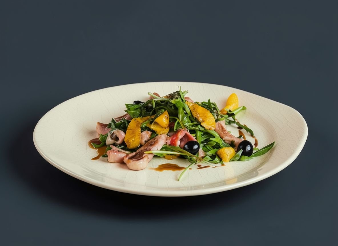 Видеорецепт из утки - Салат с копчёной уткой под кедровыми орешками