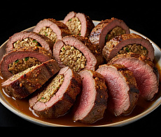 Рулет из мяса лани с грецким орехом