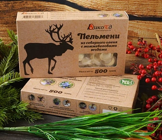 Пельмени из северного оленя с можжевеловыми ягодами 5 кг.