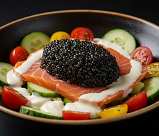 Салат с осетриной и чёрной икрой