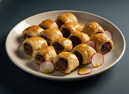 Рулетики из слоёного теста с олениной