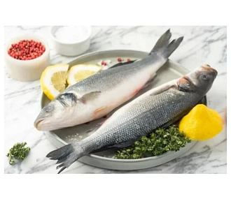 Сибас свежемороженый непотрошёный с головой (400-600гр) коробка 5 кг