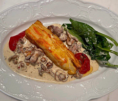 Картофельно-морковный гратен с лисичками