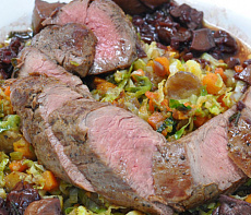 Корейка кабана в вишневом соусе со сложным гарниром