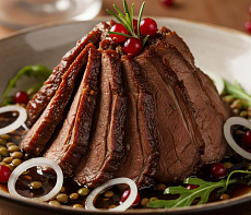 Тёплый салат из косули с чечевицей