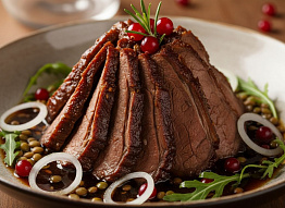 Тёплый салат из косули с чечевицей